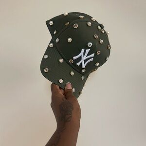 Olive Green, with Neutral Rhinestones. New York Yankees Bling Hat
